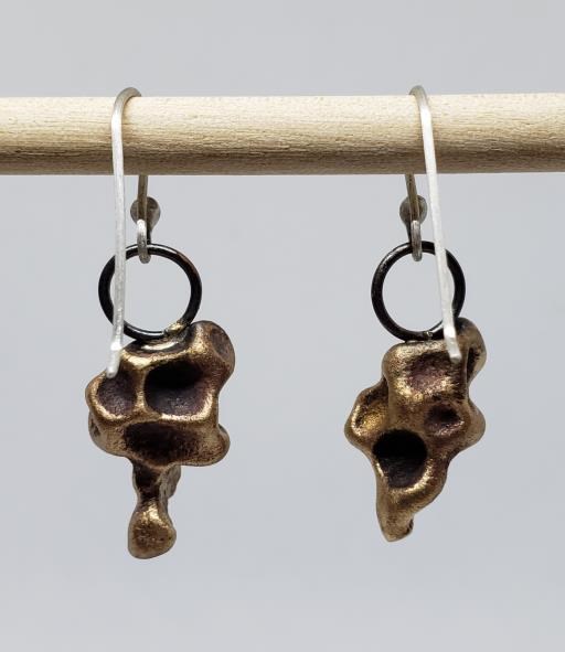 Organic Coffee Cast Bronze Copper and Silver Drop Earrings, copyright © Monika Piazza
