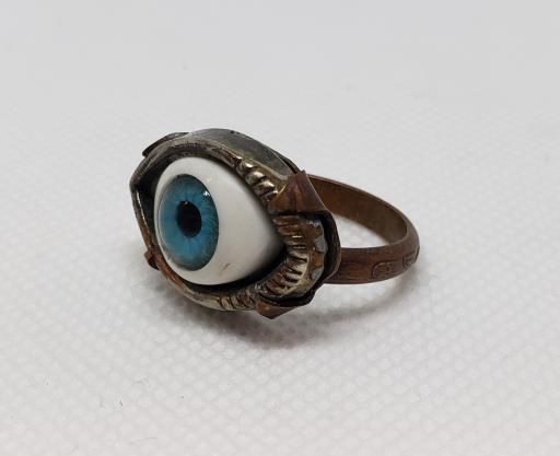 Copper Tab Set Eyeball Steampunk Ring Recycled Parts Ring Women's Size 6.5, copyright © Monika Piazza