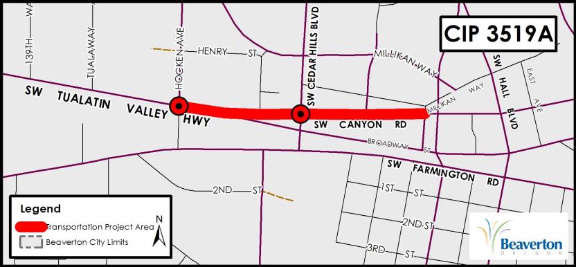 Transportation Capital Improvement Project 3519A for SW Canyon Road between SW Cedar Hills Boulevard and SW 117th Avenue.