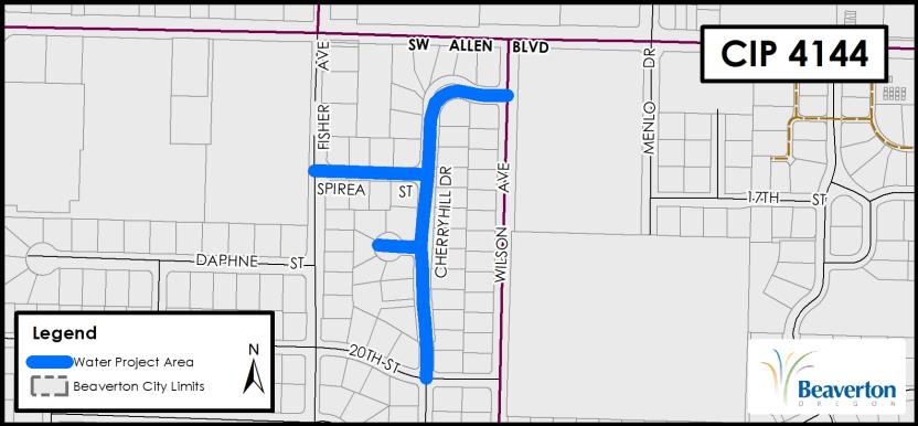CIP 4144 Project Map for SW Cherryhill Dr, Spirea St and Azalea Ct bounded by 20th St, Fisher Ave, Allen Blvd and Wilson Ave.