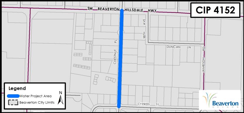 CIP 4152 Project Map for SW Chestnut Pl between Beaverton Hillsdale Hwy and Cypress St.