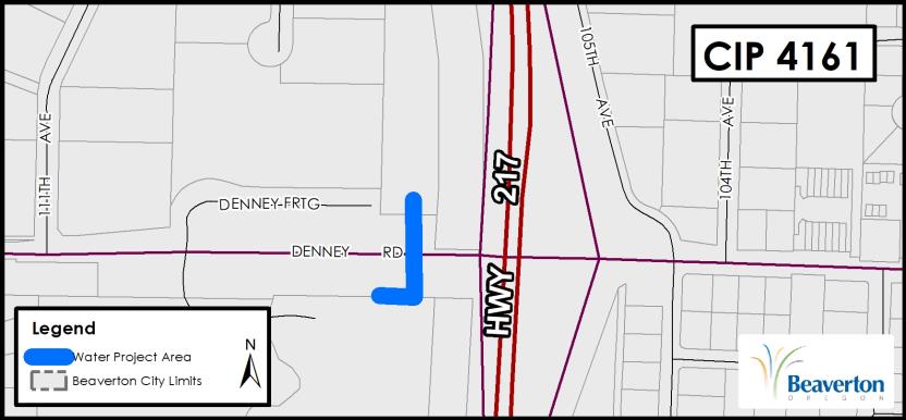 CIP 4161 Project Map for SW Denney Rd between 111th Ave and Hwy 217.