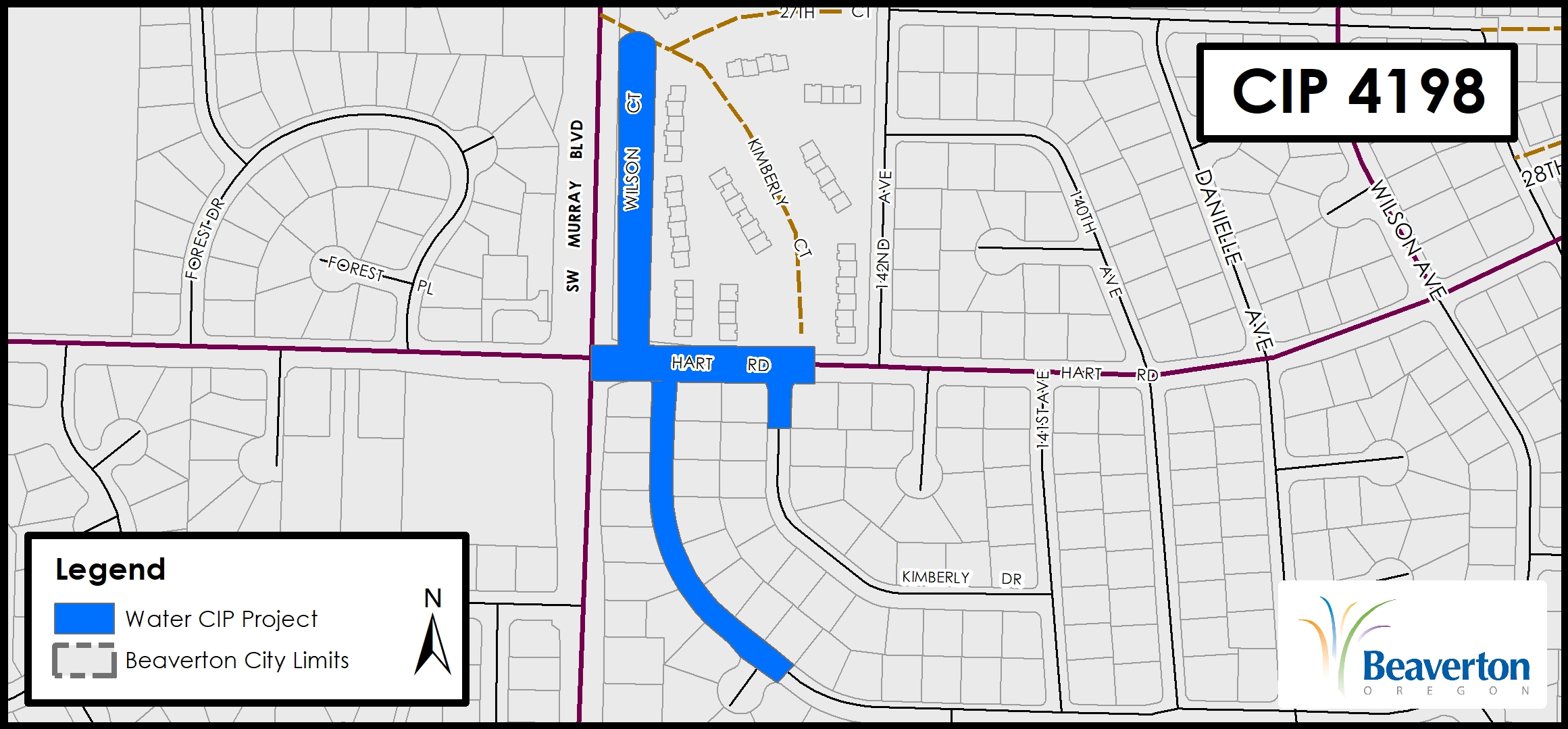 Water Capital Improvement Project 4198 for SW Wilson Court and sections of SW Hart Road, SW Wilson Drive and SW Kimberly Drive.