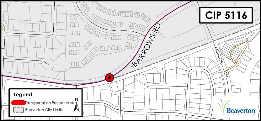 CIP 5116 Project Map for area near Westside Linear Trail along SW Barrows Rd between 154th Ave and Mallard Dr,