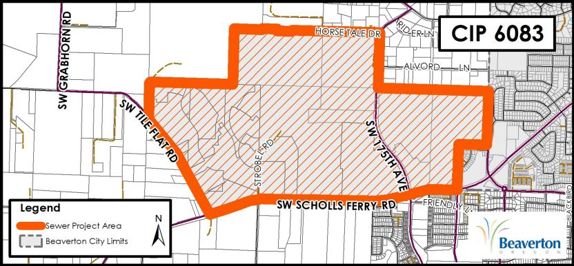 CIP 6083 Project Map for area north of SW Scholls Ferry Rd, bounded by SW Tile Flat Rd, Horse Tale Dr, Alvord Ln and Jaeger Ter.