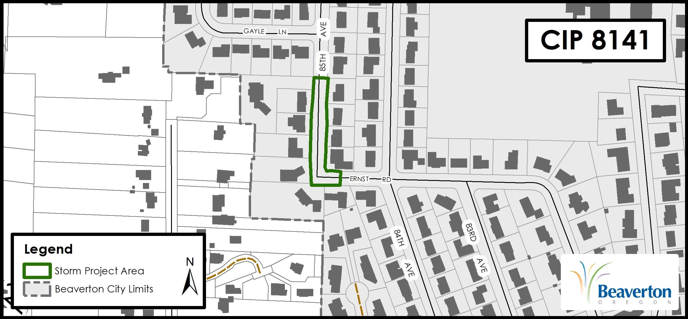 Storm Capital Improvement Project for sections of SW 85th Avenue and SW Ernst Road.